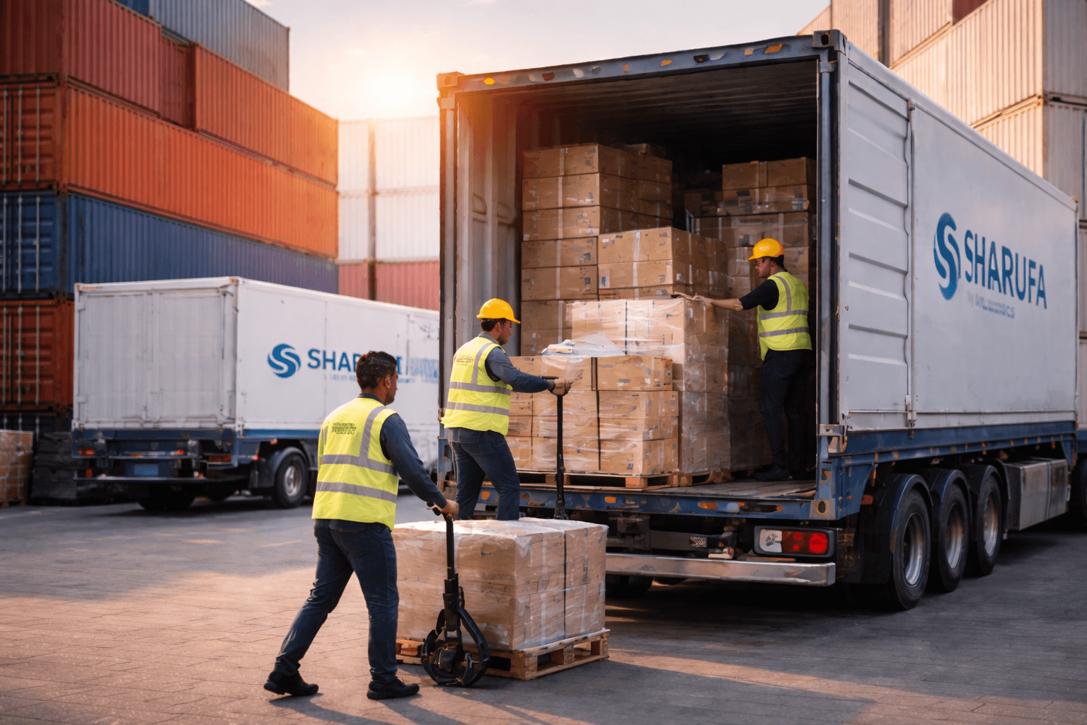 Chargement de conteneur de consolidation Sharufa